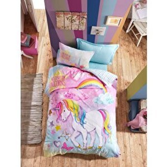 Cotton Box Junior Ranforce Pamuk 160x220 cm Çarşaflı Unicorn Tek Kişilik Nevresim Takımı Mint