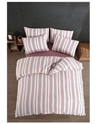 Formeya Pamuk 160x220 cm Çarşaflı Lastikli Çizgili Tek Kişilik Nevresim Takımı Bordo