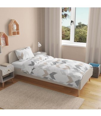 Evidea Soft Beigie Pamuk 160x220 cm Çarşafsız Geometrik Tek Kişilik Nevresim Takımı Bej-Beyaz-Gri