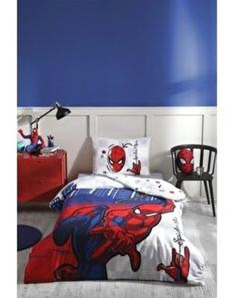 Özdilek Pamuk 160x220 cm Çarşaflı Lastikli Spiderman Tek Kişilik Nevresim Takımı Mavi