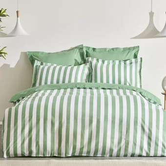Karaca Home Brine Pamuk 160x220 cm Çarşaflı Çizgili Tek Kişilik Nevresim Takımı Yeşil