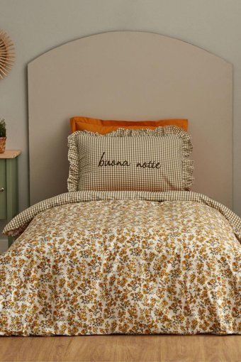 Karaca Home Young Buona Notte Pamuk 160x220 cm Çarşaflı Lastikli Çiçekli Tek Kişilik Nevresim Takımı Çok Renkli