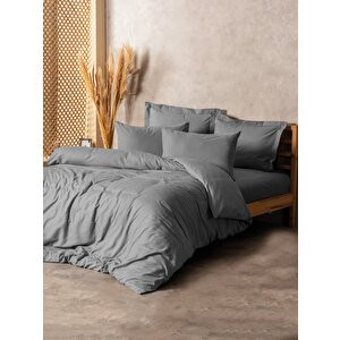 Cotton Box Plaid Ranforce Pamuk 160x220 cm Çarşaflı Geometrik Tek Kişilik Nevresim Takımı Gri