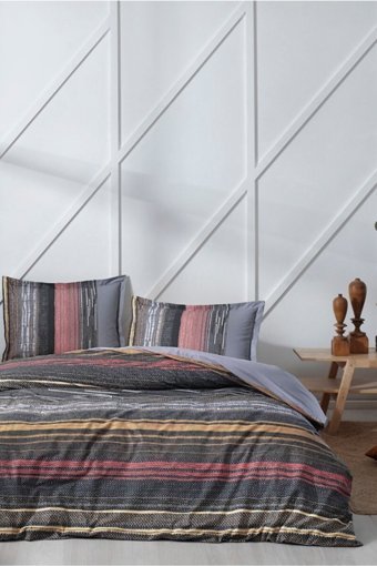 Özdilek Ranforce Silmus Gri Pamuk 160x220 cm Çarşaflı Çizgili Tek Kişilik Nevresim Takımı Gri