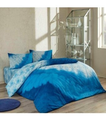 Taç Horizon Pamuk 160x220 cm Çarşaflı Batik Tek Kişilik Nevresim Takımı Mavi