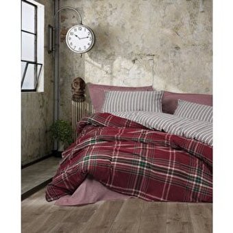 Cotton Box Natureforce Pamuk 160x220 cm Çarşaflı Geometrik Tek Kişilik Nevresim Takımı Bordo