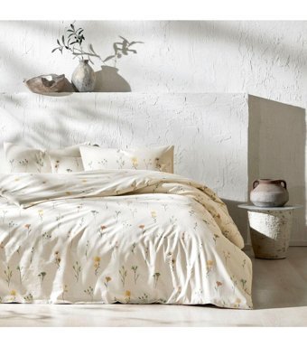 Taç REBORN RANFORCE Pamuk 160x220 cm Çarşaflı Çiçekli Tek Kişilik Nevresim Takımı Krem