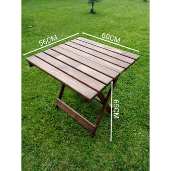 Aysebir 40x40 cm Tabureli Dikdörtgen Ahşap Katlanır Kamp Masası Kahverengi