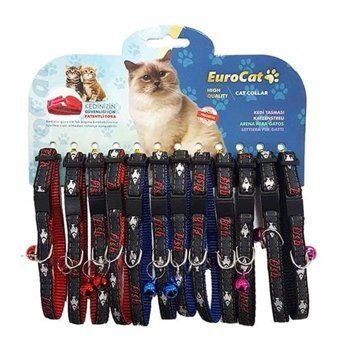Eurocat Balık Desenli Çıngıraklı Çok Renkli Ayarlanabilir Gezdirme Boyun Kedi Tasması