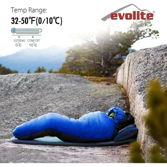 Evolite Alfa Pro 0 Derece Polyester 3 Mevsim Trekking Tek Kişilik Yetişkin Uyku Tulumu Mavi