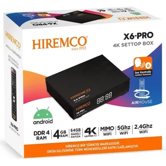 Hiremco X6 Pro 64 GB Kapasiteli 4 GB Ram Wifi 4K Android TV Box
