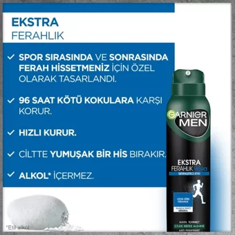 Garnier Ekstra Ferahlık Pudrasız Ter Önleyici Antiperspirant Sprey Erkek Deodorant 150 ml