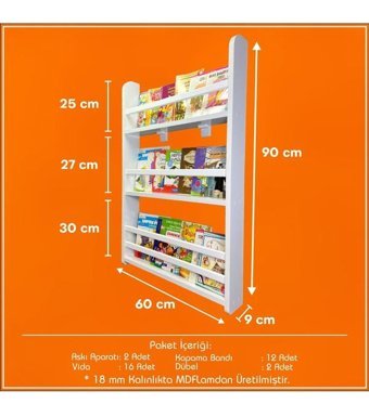 Emdief Home 3 Raflı Mdf 60 x 90 x 9 cm Beyaz Kitaplık