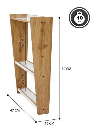 Minera 3 Raflı Mdf 47 x 70 x 16 cm Ahşap - Beyaz Kitaplık