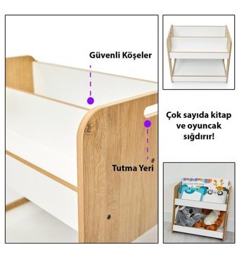 Minera Kumru 2 Bölmeli Mdf 57 x 55 x 34 cm Beyaz - Naturel Kitaplık