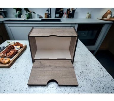 Woodluck Kapaklı Gri Ekmek Kutusu