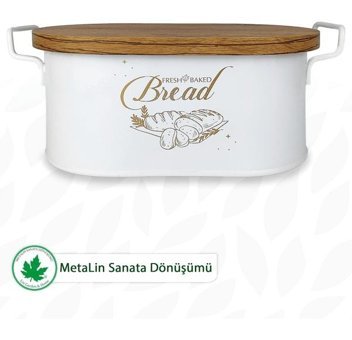Lin Metal Ahşap Kapaklı Beyaz Ekmek Kutusu
