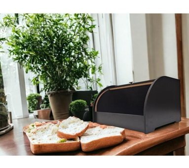 Woodluck Sürgülü Kapaklı Siyah Ekmek Kutusu