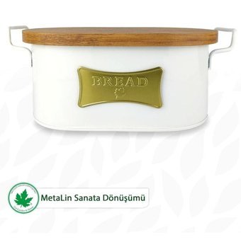 Lin Metal Kapaklı Altın - Beyaz Ekmek Kutusu