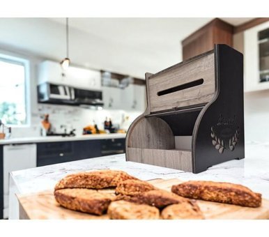 Woodluck Kapaklı Rustik - Siyah Ekmek Kutusu