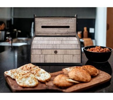 Woodluck Kapaklı Rustik - Siyah Ekmek Kutusu