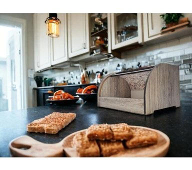Woodluck Sürgülü Kapaklı Rustik Ekmek Kutusu