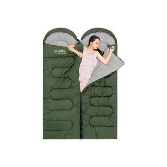 Evolite Camper Pro Sq 0 Derece Polyester 3 Mevsim Trekking Çift Kişilik Yetişkin Uyku Tulumu Haki