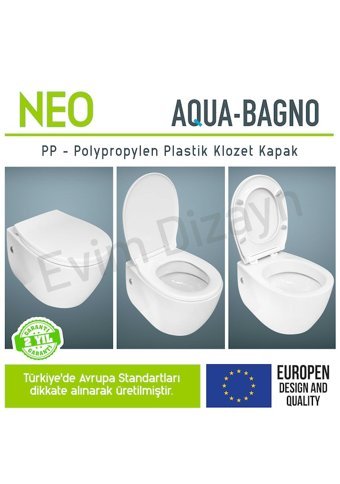 Aqua Bagno Neo Üstten Sıkmalı Yavaş Kapanan Beyaz Oval Klozet Kapağı