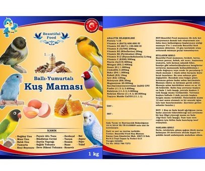 Beautiful Food Kabuksuz Ballı - Yumurtalı Vitaminli Standart Kuş Yemi 1 kg