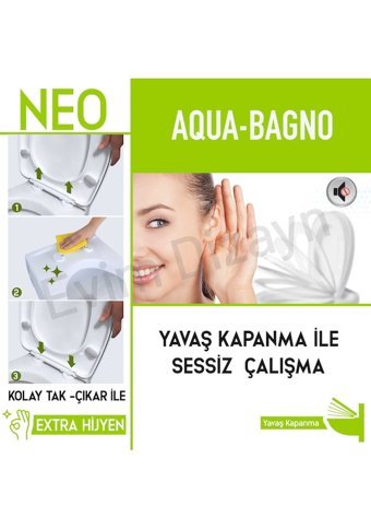 Aqua Bagno Neo Üstten Sıkmalı Yavaş Kapanan Beyaz Oval Klozet Kapağı