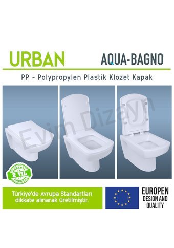 Aqua Bagno Urban Üstten Sıkmalı Yavaş Kapanan Beyaz Kare Klozet Kapağı