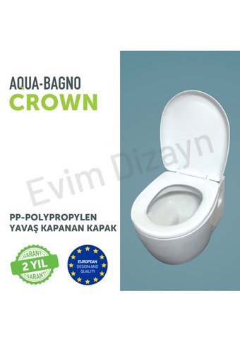 Aqua Bagno Crown Üstten Sıkmalı Yavaş Kapanan Beyaz Oval Klozet Kapağı