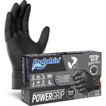 Dolphin Powergrip Ekstra Kalın Siyah Large Çok Amaçlı Temizlik Eldiveni