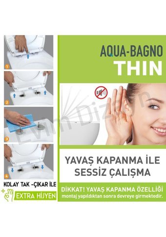 Aqua Bagno Thin Üstten Sıkmalı Yavaş Kapanan Beyaz Oval Klozet Kapağı