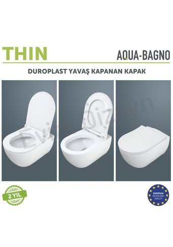 Aqua Bagno Thin Üstten Sıkmalı Yavaş Kapanan Beyaz Oval Klozet Kapağı