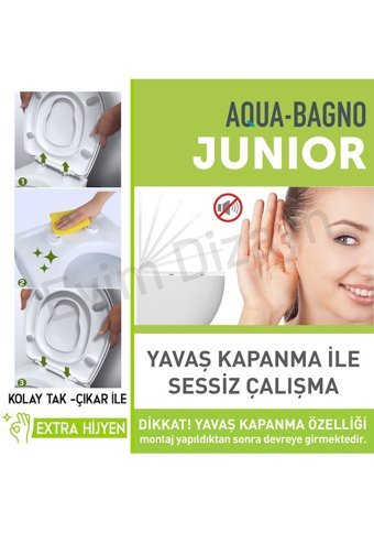Aqua Bagno Junior Üstten Sıkmalı Yavaş Kapanan Beyaz Oval Klozet Kapağı