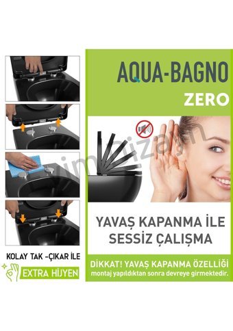 Aqua Bagno Zero Üstten Sıkmalı Yavaş Kapanan Siyah U Klozet Kapağı
