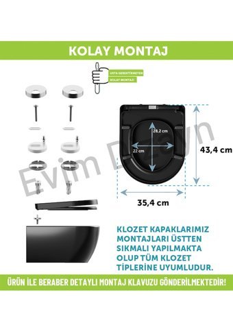 Aqua Bagno Zero Üstten Sıkmalı Yavaş Kapanan Siyah U Klozet Kapağı