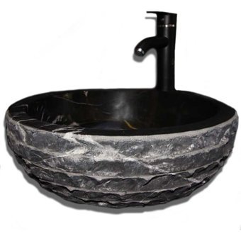 Toros Desenli Tekli 42 cm Mermer Tezgah Üstü Çanak Lavabo Siyah