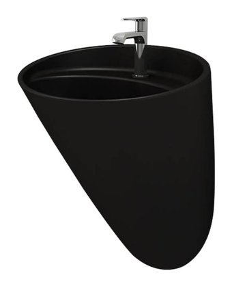 Bocchi Venezia Monoblok Tekli 54 cm Seramik Tezgah Üstü Ayaklı Elips Lavabo Mat Siyah