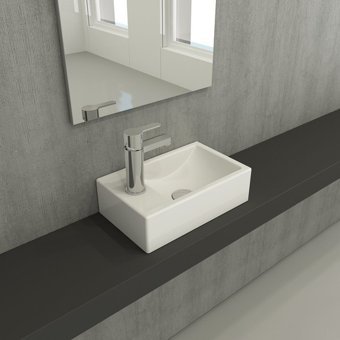 Bocchi Milano Dar Sol 1418-001-0126 Klasik Tekli 37 cm Seramik Tezgah Üstü Dikdörtgen Lavabo Parlak Beyaz
