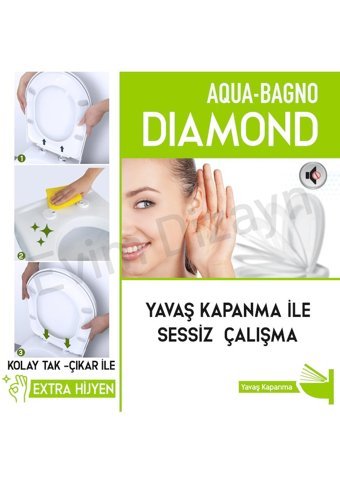 Aqua Bagno Diamond Üstten Sıkmalı Yavaş Kapanan Beyaz U Klozet Kapağı