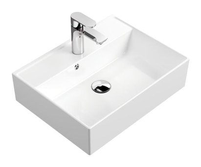 Aqua Bagno Plan Tekli 38 cm Seramik Tezgah Üstü Kare Lavabo Beyaz