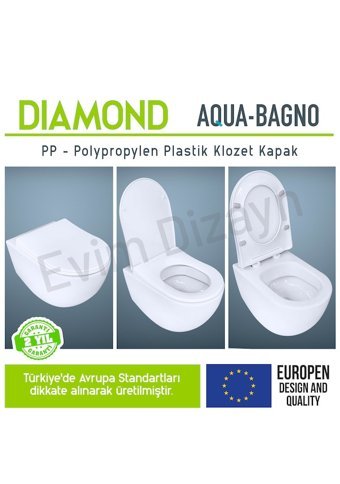 Aqua Bagno Diamond Üstten Sıkmalı Yavaş Kapanan Beyaz U Klozet Kapağı