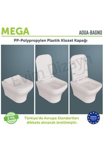 Aqua Bagno Mega Üstten Sıkmalı Yavaş Kapanan Beyaz Kare Klozet Kapağı