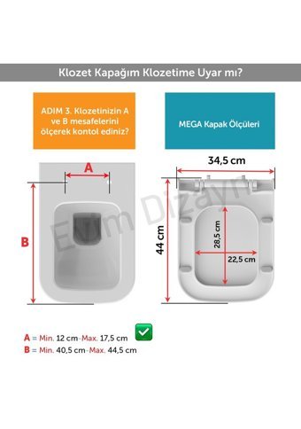 Aqua Bagno Mega Üstten Sıkmalı Yavaş Kapanan Beyaz Kare Klozet Kapağı