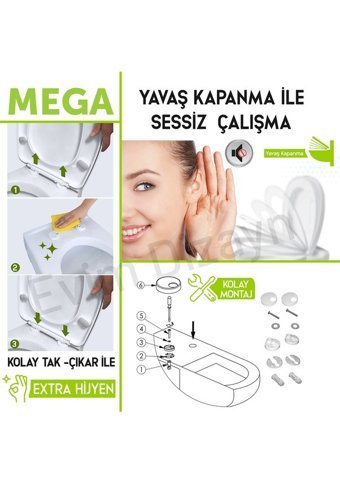 Aqua Bagno Mega Üstten Sıkmalı Yavaş Kapanan Beyaz Kare Klozet Kapağı