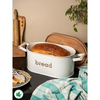Lin Metal Bread Baskılı Kapaklı Ekmeklik Beyaz
