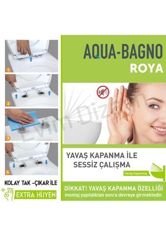 Aqua Bagno Roya Üstten Sıkmalı Yavaş Kapanan Beyaz Kare Klozet Kapağı