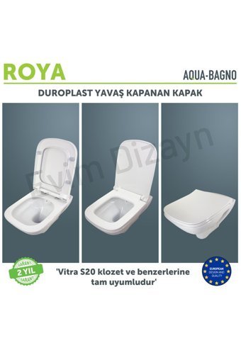 Aqua Bagno Roya Üstten Sıkmalı Yavaş Kapanan Beyaz Kare Klozet Kapağı
